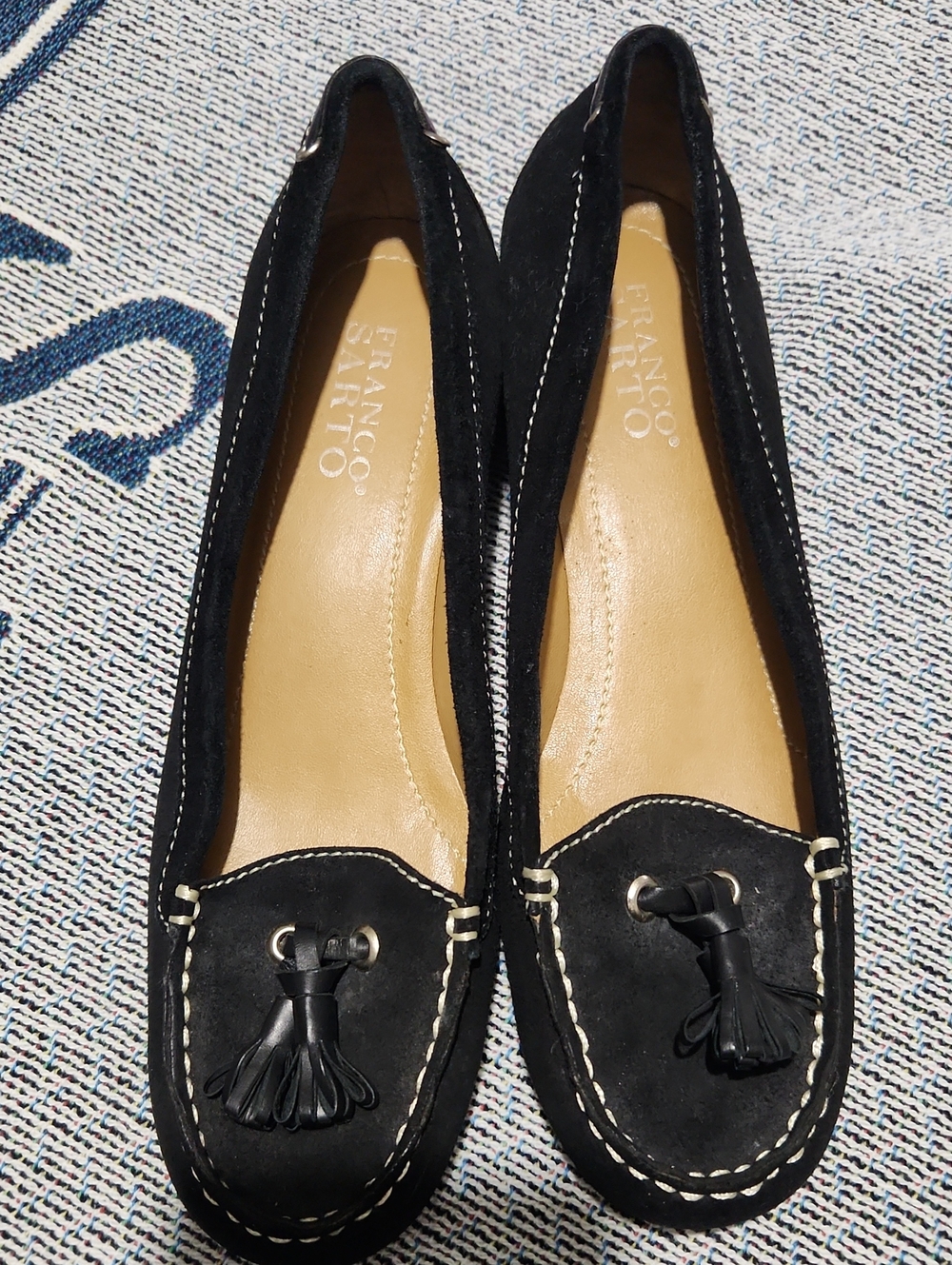 Franco Sarto Black Suede Tassel Moccasins